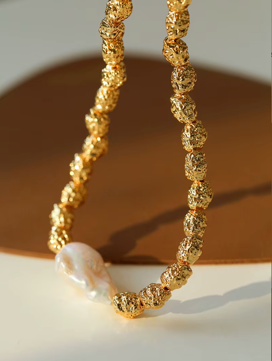 Cabo Gold Lava Bead Natural Baroque Pearl Necklace