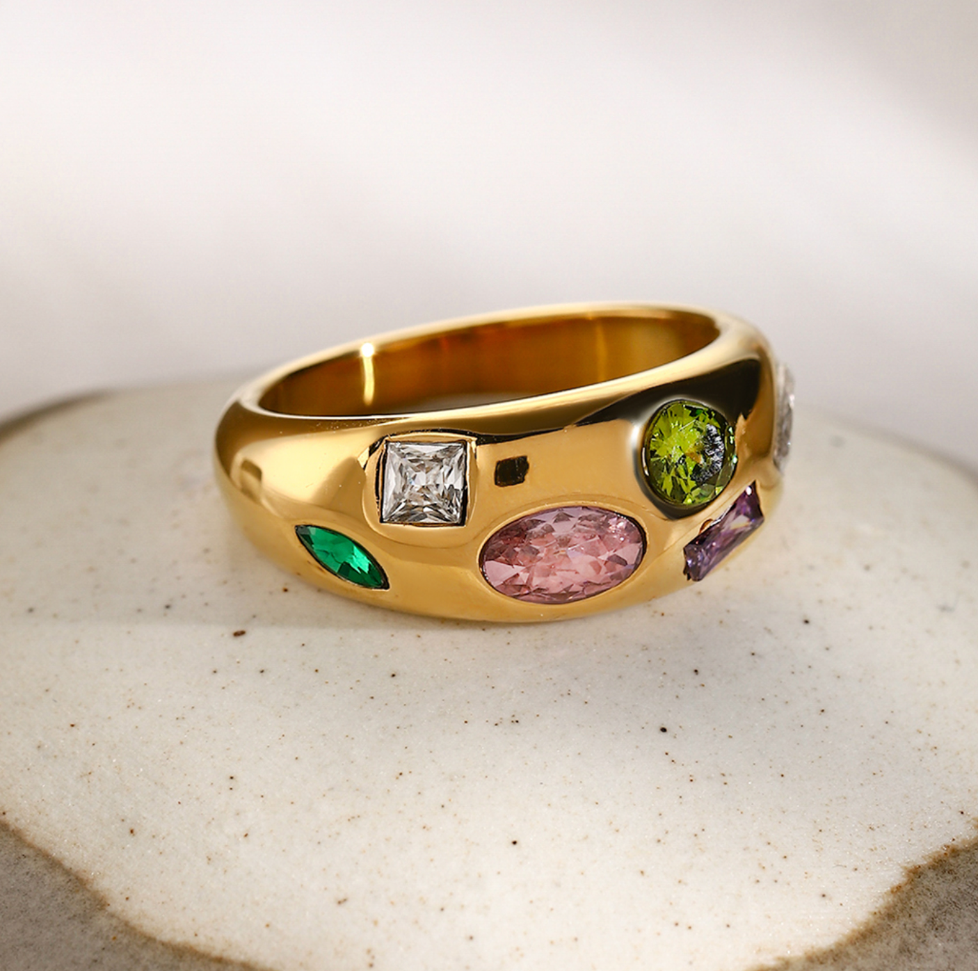 Quinn Confetti Waterproof Gem Ring | 18k Gold-Coated