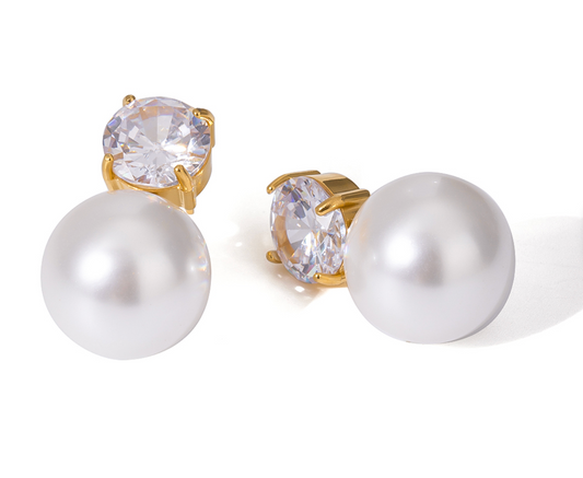 Jac Statement Crystal Pearl Drop Earrings | 24k Gold-Coated