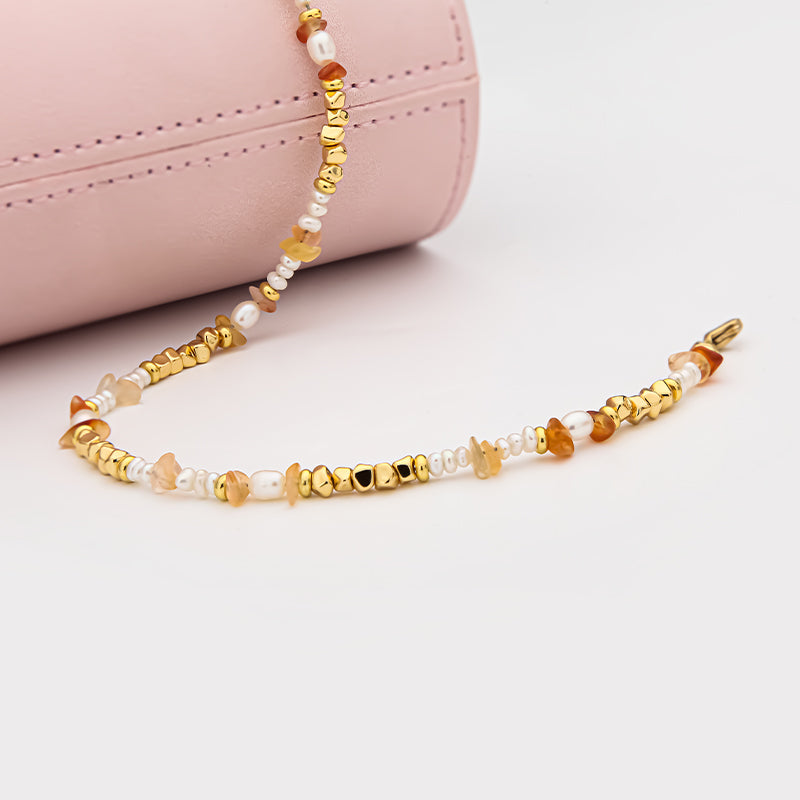 Aperol spritz Natural stone bead necklace | 24k gold plated