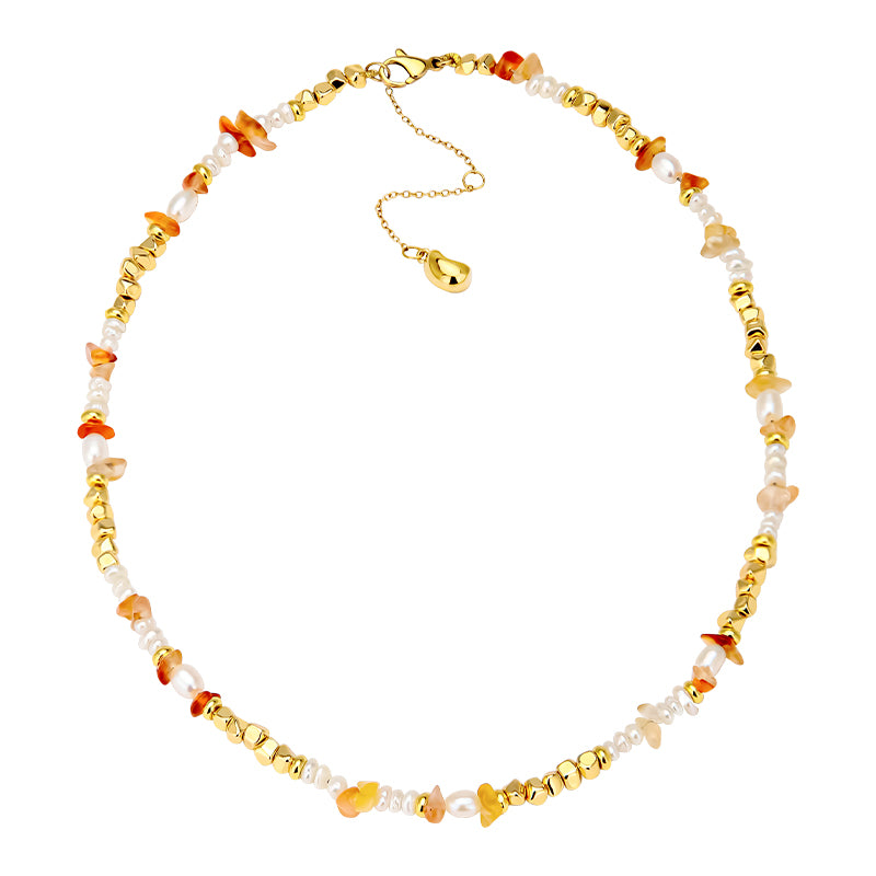 Aperol spritz Natural stone bead necklace | 24k gold plated