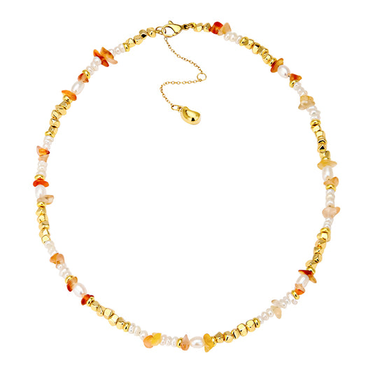 Aperol spritz Natural stone bead necklace | 24k gold plated