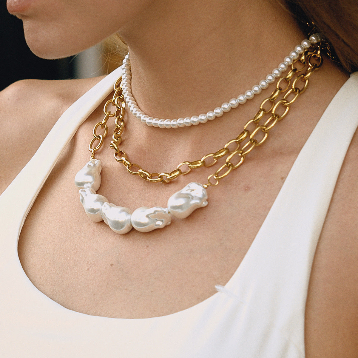 Katie 5x Natural Baroque Pearl Statement Necklace