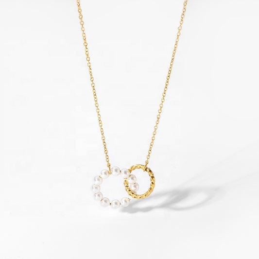 Pre-order Pearl Gold Twin Circle Pendant Necklace