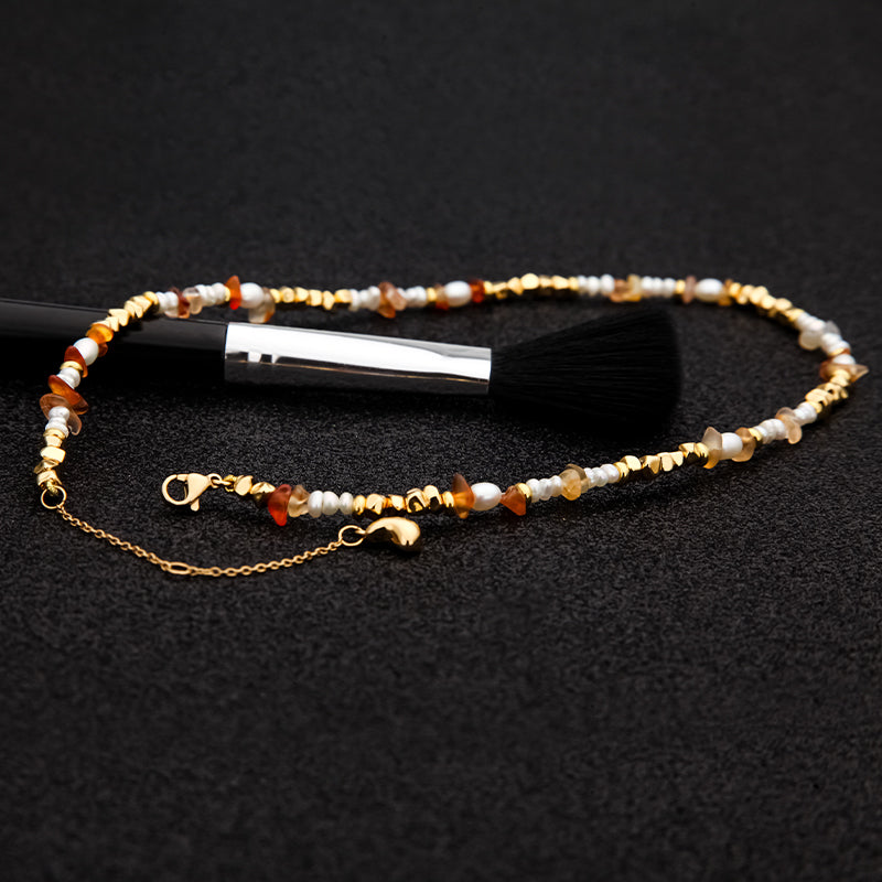Aperol spritz Natural stone bead necklace | 24k gold plated